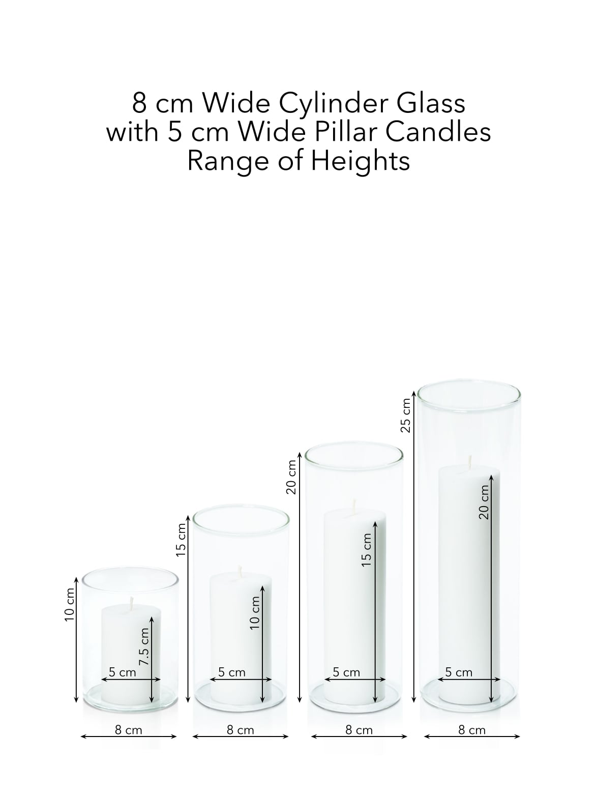 White 5cm Pillar in 8cm Glass Set - Sm Pack of 1