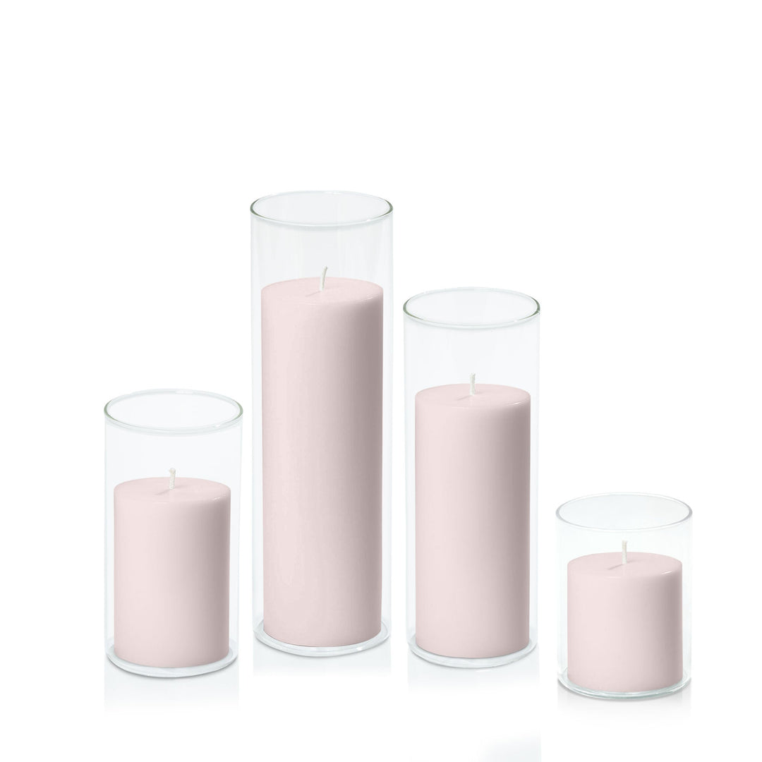 Antique Pink 7cm Pillar in 8cm Glass, Sm - Set of 6