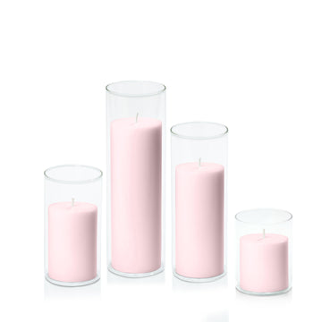 Blush Pink 7cm Pillar in 8cm Glass, Sm - Set of 6