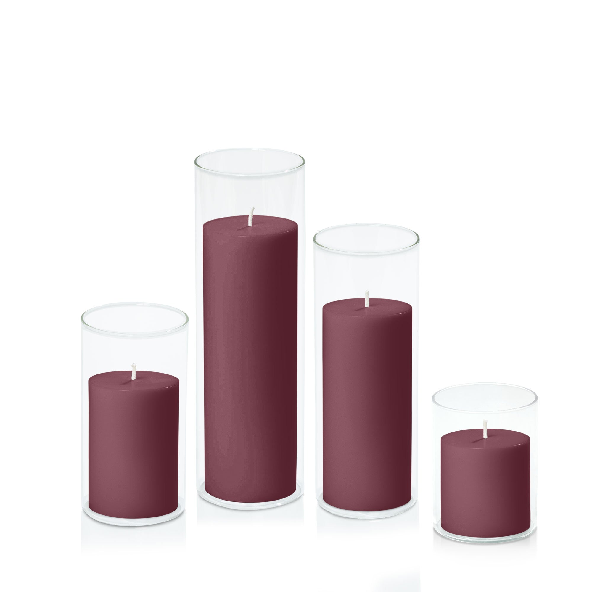 Burgundy 7cm Pillar in 8cm Glass Set - Sm Pack of 1