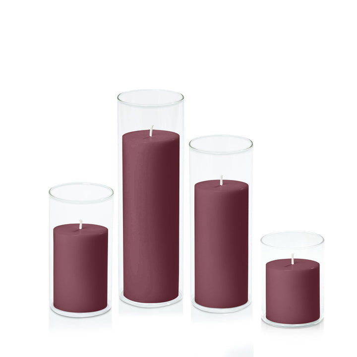 Burgundy 7cm Pillar in 8cm Glass, Sm - Set of 6