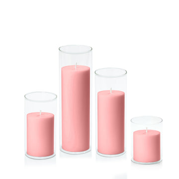 Coral Pink 7cm Pillar in 8cm Glass, Sm - Set of 6