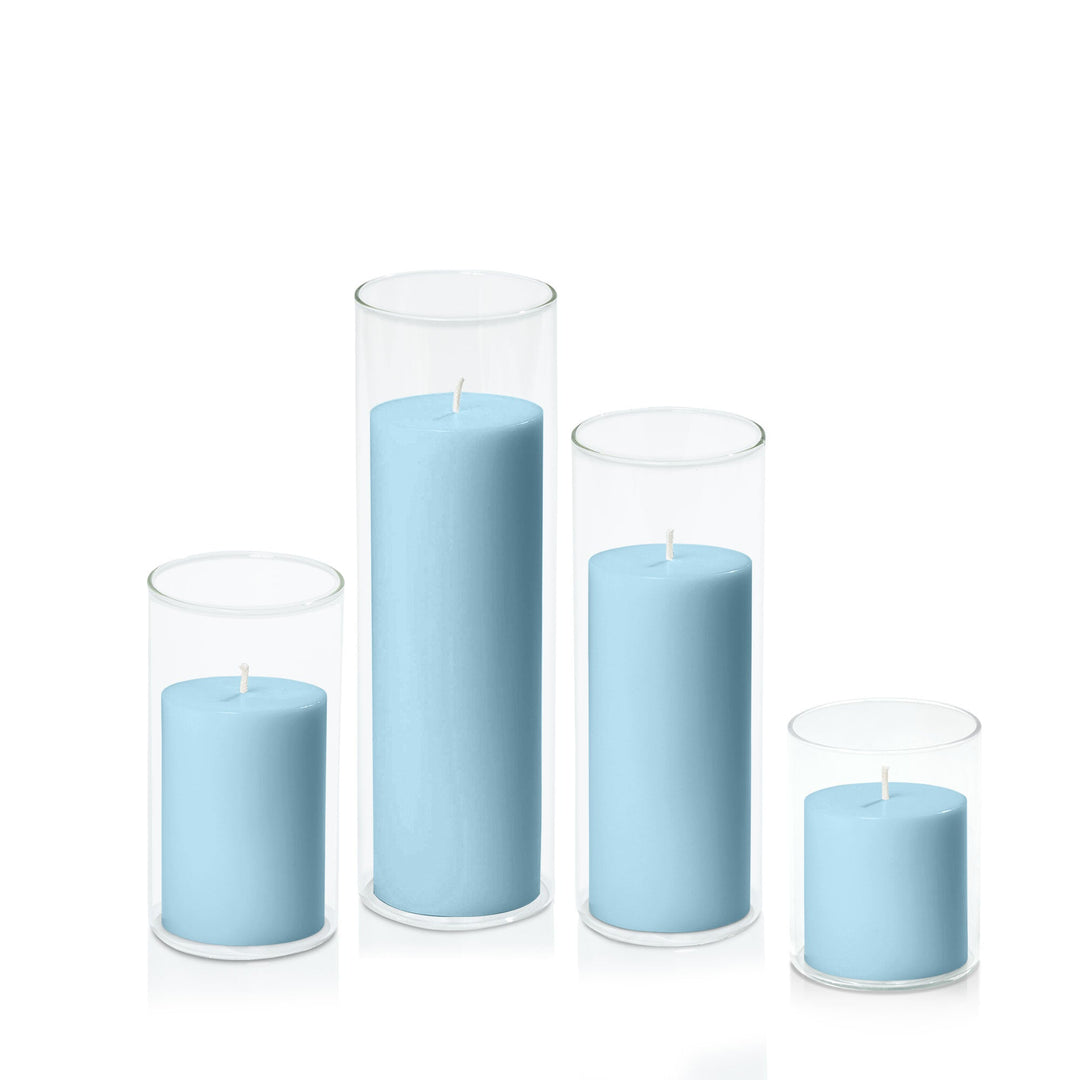 French Blue 7cm Pillar in 8cm Glass, Sm - Set of 6