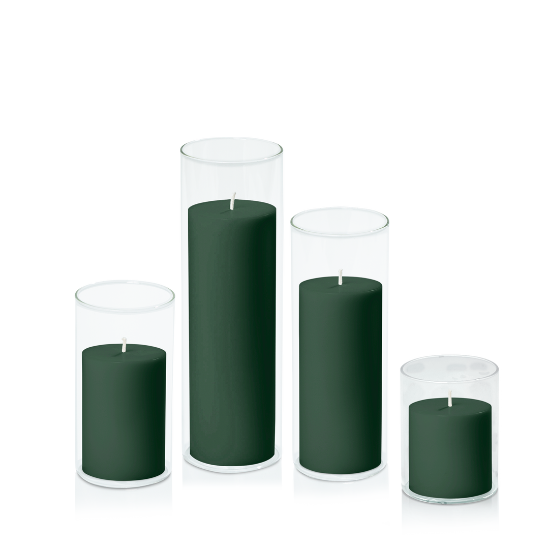 Forest 7cm Pillar in 8cm Glass, Sm - Set of 6