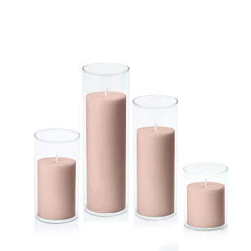 Heritage Rose 7cm Pillar in 8cm Glass, Sm - Set of 6