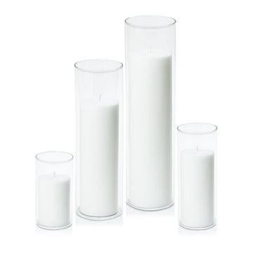 Ivory 7cm Pillar in 8cm Glass, Med - Set of 6