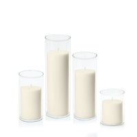 Ivory 7cm Pillar in 8cm Glass Set - Sm