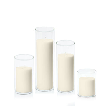 Ivory 7cm Pillar in 8cm Glass, Sm - Set of 6