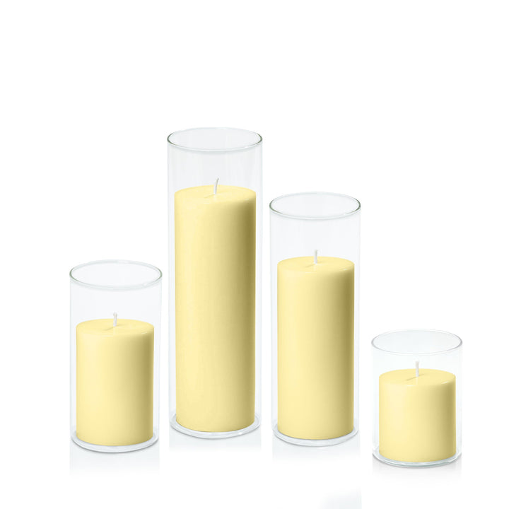 Lemon 7cm Pillar in 8cm Glass, Sm - Set of 6