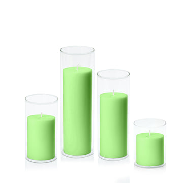 Lime 7cm Pillar in 8cm Glass, Sm - Set of 6