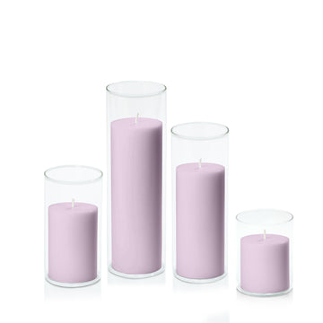Lilac 7cm Pillar in 8cm Glass, Sm - Set of 6
