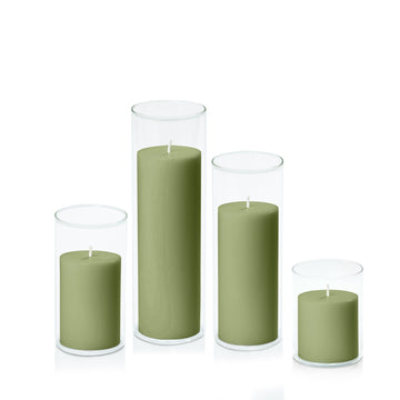 Matcha 7cm Pillar in 8cm Glass, Sm - Set of 6