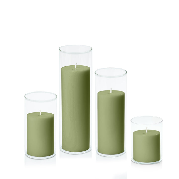 Matcha 7cm Pillar in 8cm Glass, Sm - Set of 6