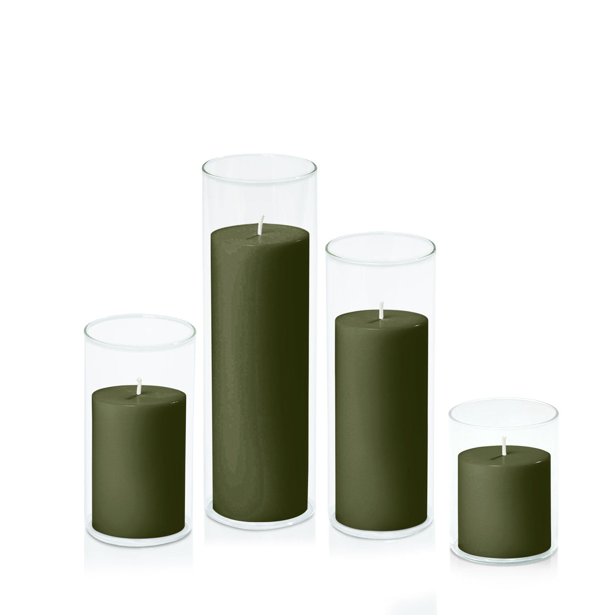 Olive 7cm Pillar in 8cm Glass, Sm - Set of 6
