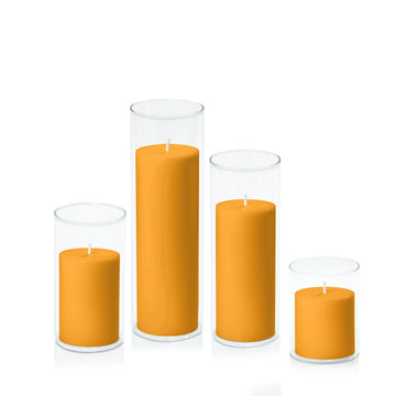 Orange 7cm Pillar in 8cm Glass, Sm - Set of 6