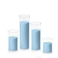 Pastel Blue 7cm Pillar in 8cm Glass, Sm - Set of 6