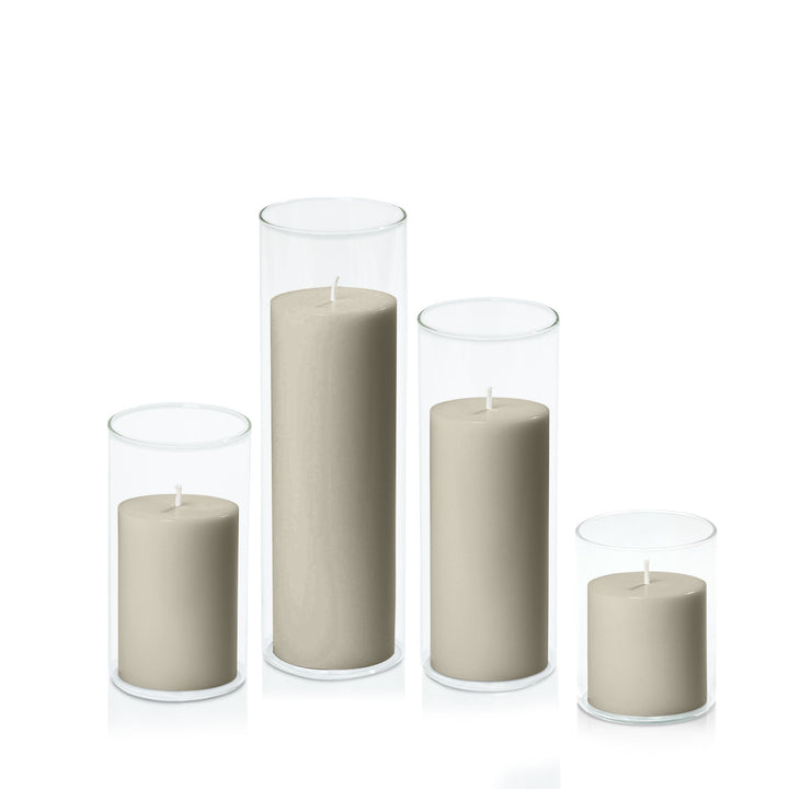 Pale Eucalypt 7cm Pillar in 8cm Glass, Sm - Set of 6