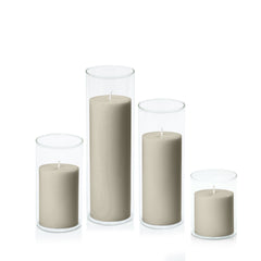 Pale Eucalypt 7cm Pillar in 8cm Glass Set - Sm Pack of 1