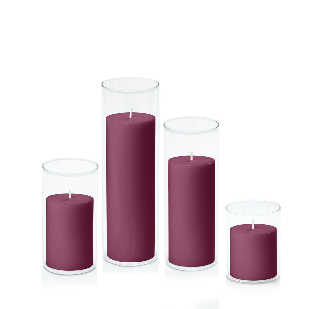 Plum 7cm Pillar in 8cm Glass, Sm - Set of 6