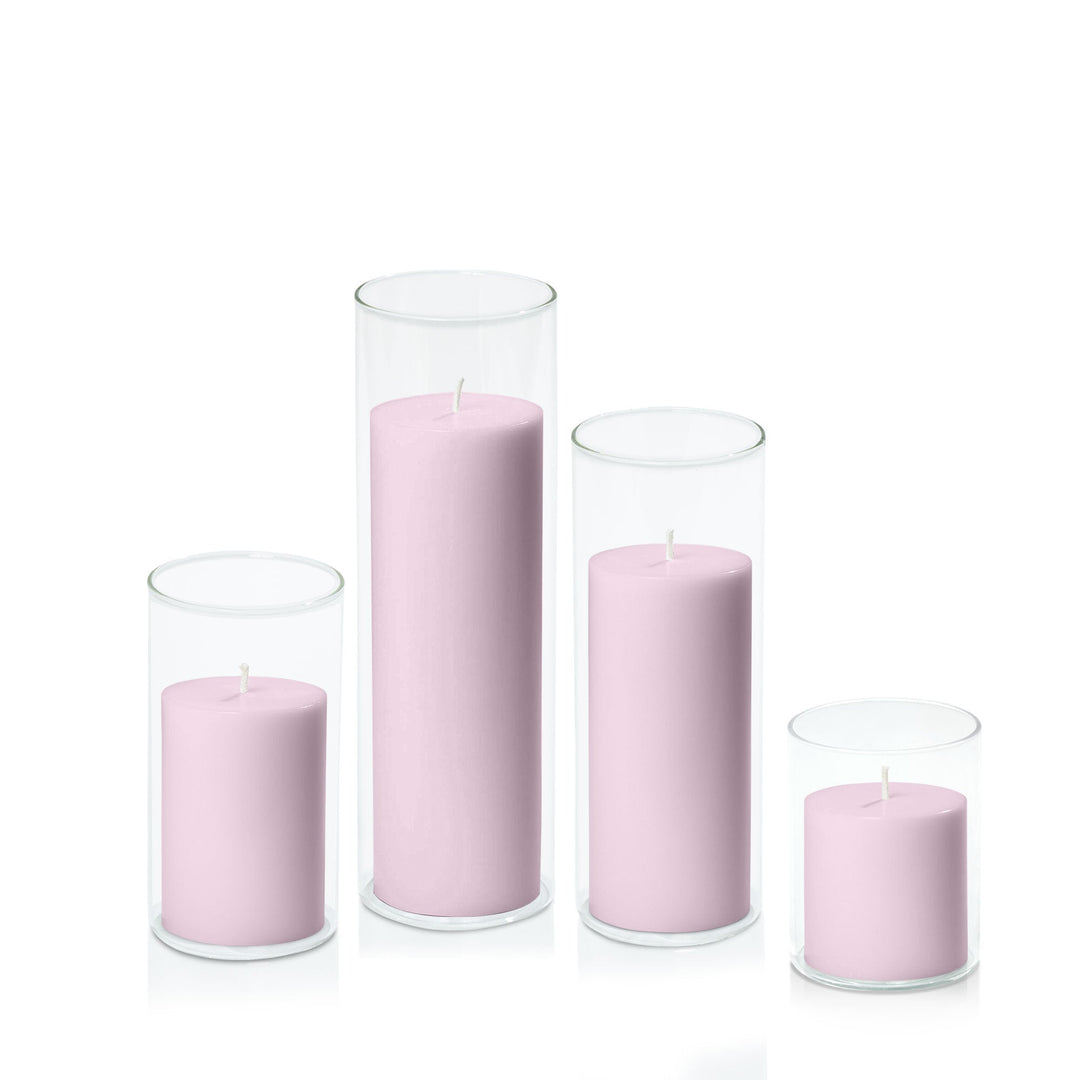 Pastel Pink 7cm Pillar in 8cm Glass, Sm - Set of 6