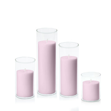 Pastel Pink 7cm Pillar in 8cm Glass, Sm - Set of 6