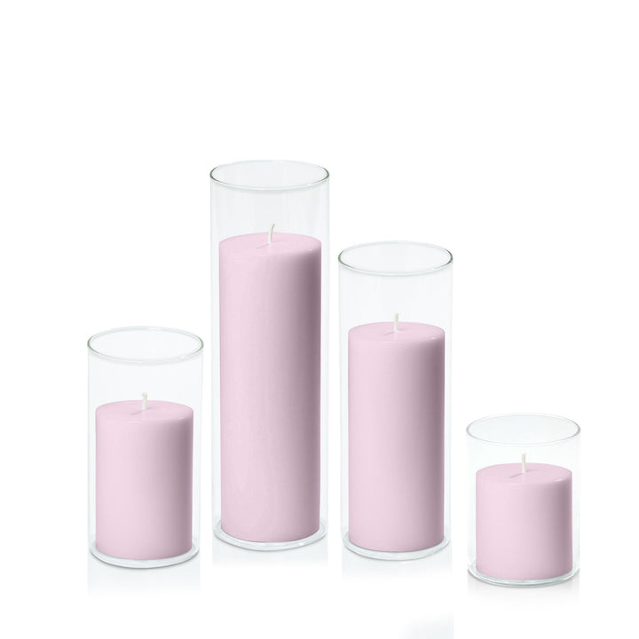 Pastel Pink 7cm Pillar in 8cm Glass, Sm - Set of 6
