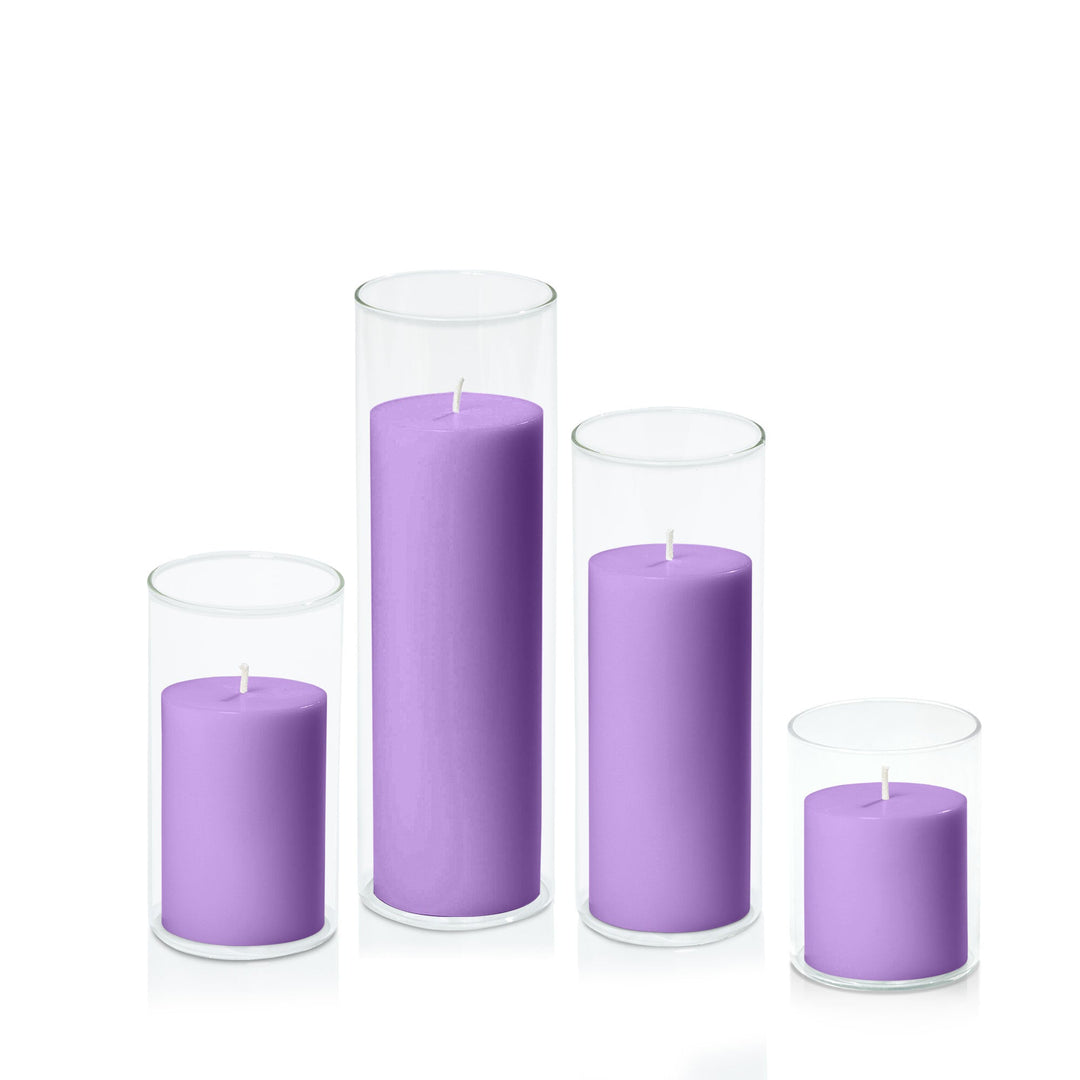 Purple 7cm Pillar in 8cm Glass, Sm - Set of 6