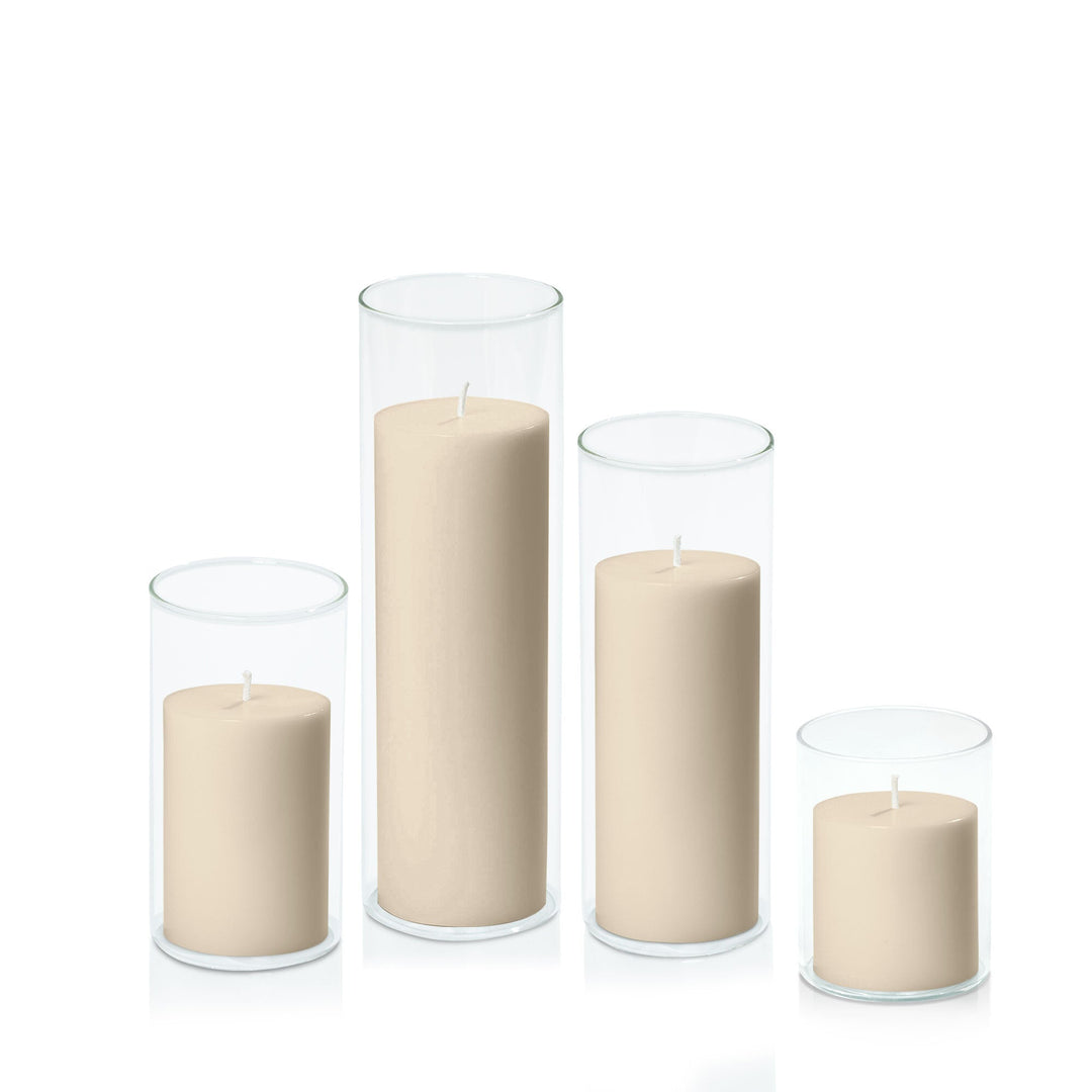 Sandstone 7cm Pillar in 8cm Glass, Sm - Set of 6