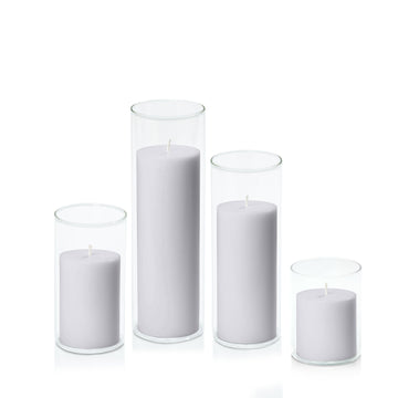 Silver Grey 7cm Pillar in 8cm Glass, Sm - Set of 6