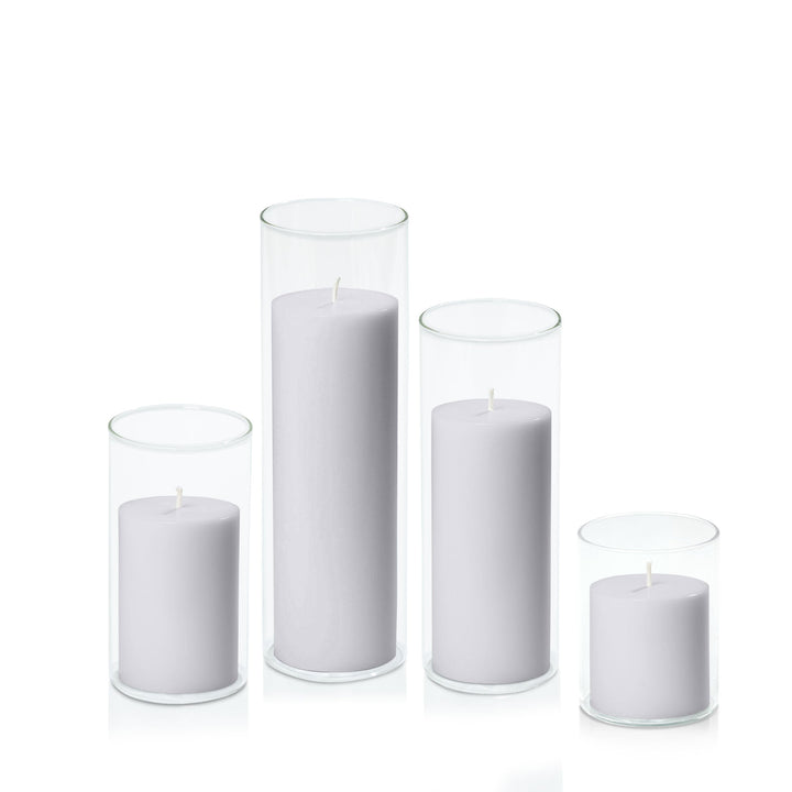 Silver Grey 7cm Pillar in 8cm Glass, Sm - Set of 6