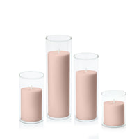 Vintage Blush 7cm Pillar in 8cm Glass Set - Sm