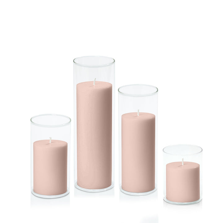 Vintage Blush 7cm Pillar in 8cm Glass, Sm - Set of 6
