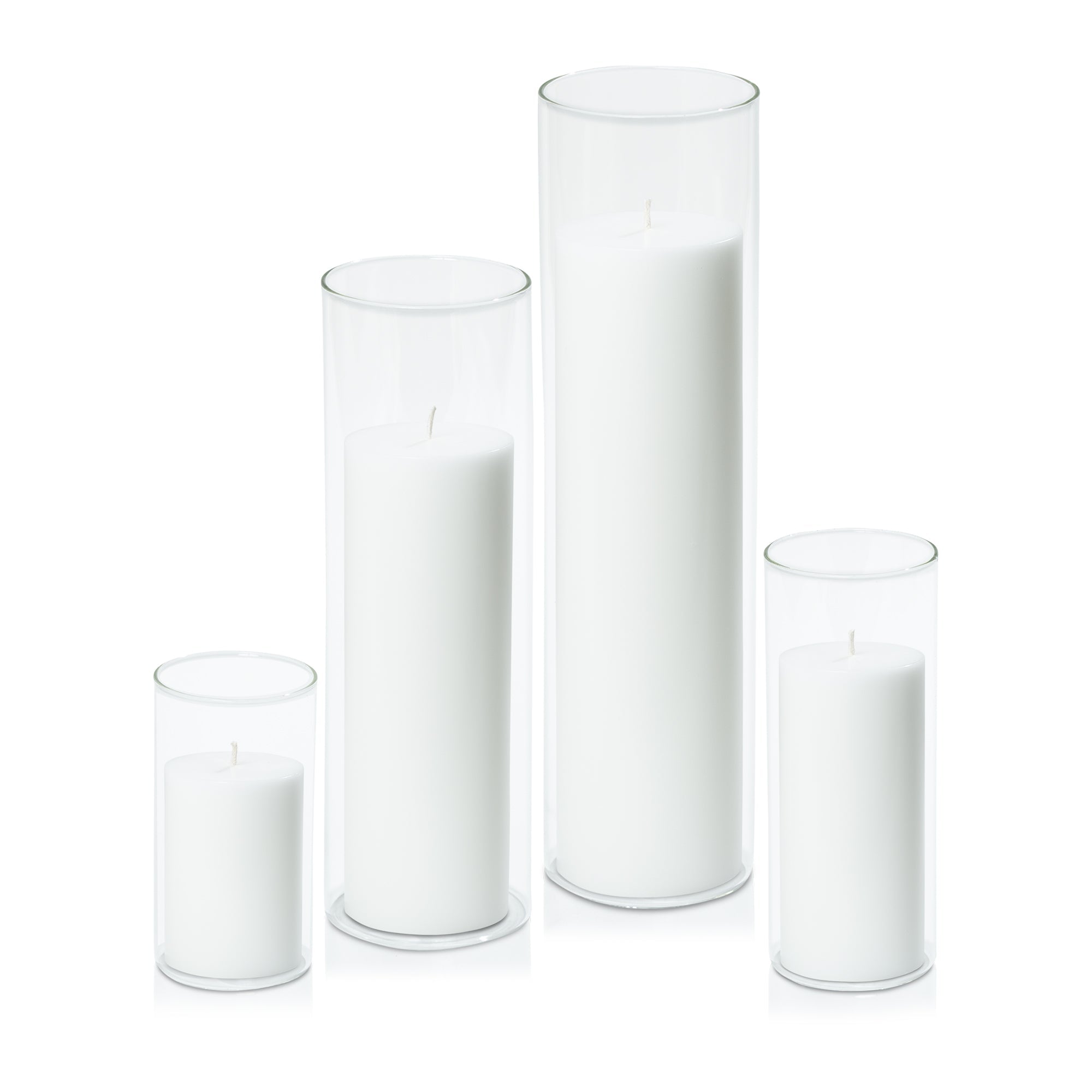 White 7cm Pillar in 8cm Glass, Med - Set of 6
