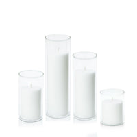 White 7cm Pillar in 8cm Glass Set - Sm