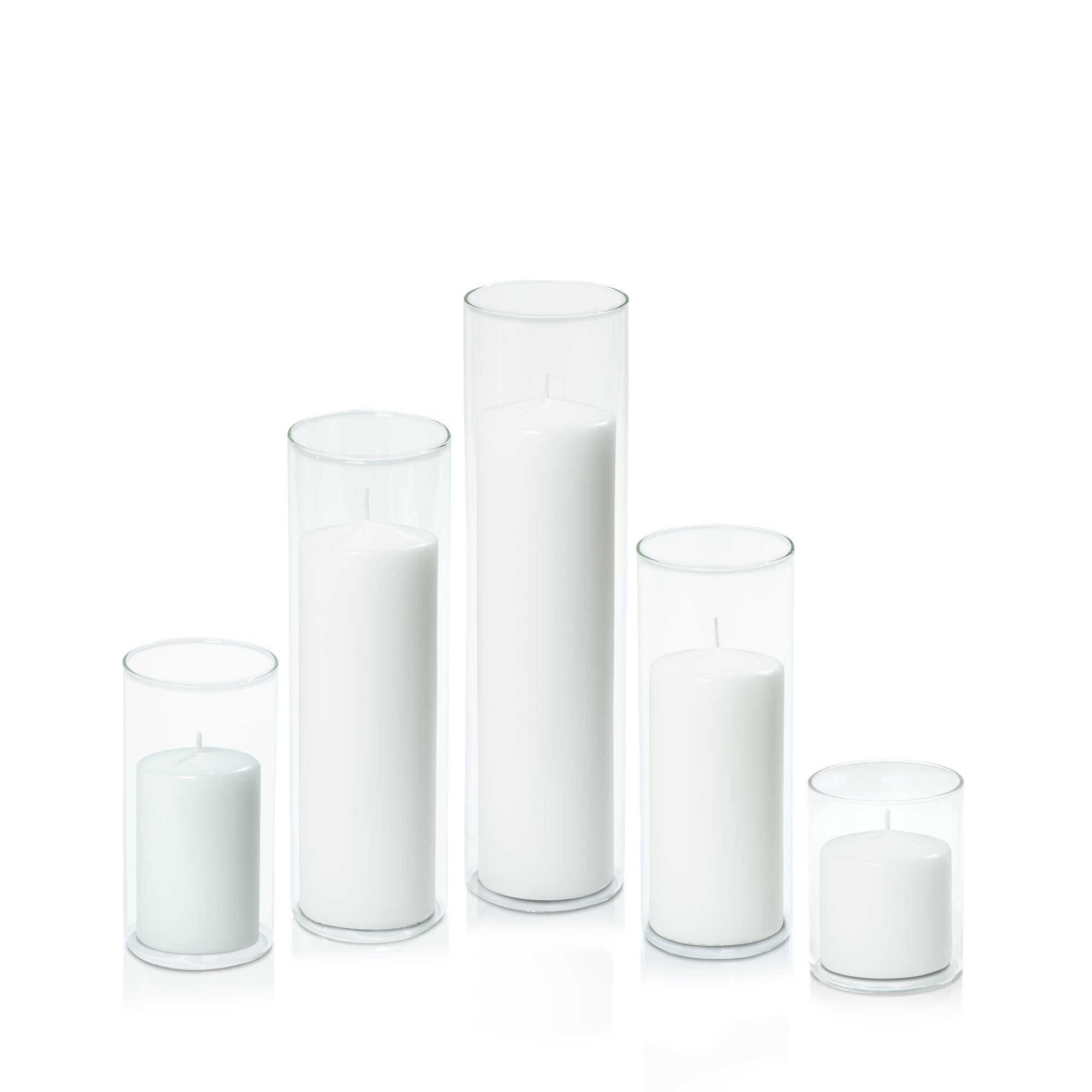 White 7cm Event Pillar in 8cm Glass Set - Sm Pack of 1