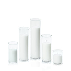 White 7cm Event Pillar in 8cm Glass, Sm - Set of 6