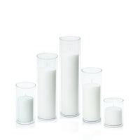 White 7cm Event Pillar in 8cm Glass Set - Sm