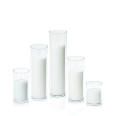 White 7cm Event Pillar in 8cm Glass Set - Sm Pack of 1