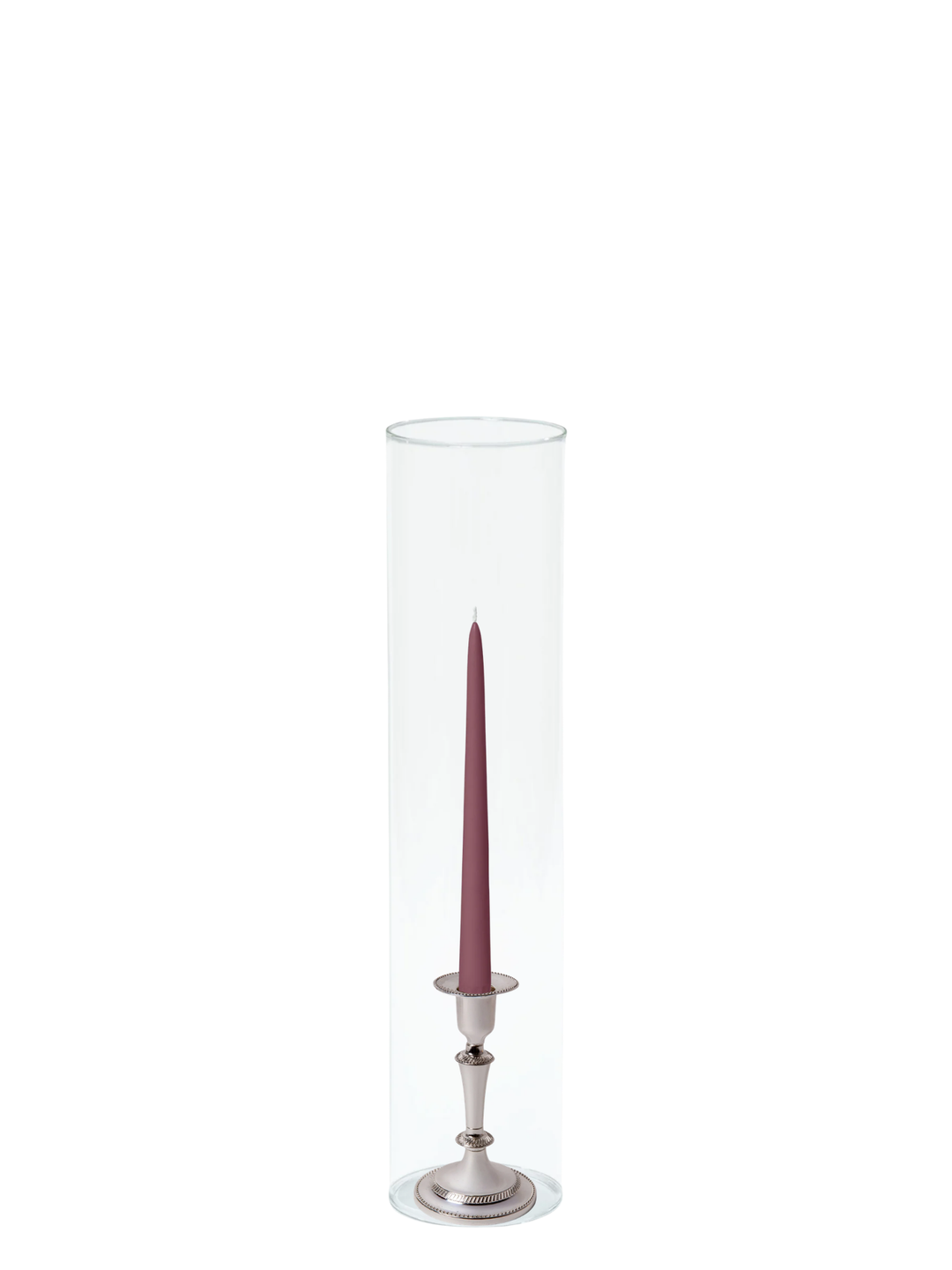 Burgundy 25cm Taper Candles with Medium Antique Silver Eloise Candle Holders and Sleeves - Set of 12 Pack of 12