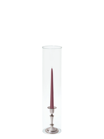 Burgundy 25cm Taper Candles with Medium Antique Silver Eloise Candle Holders and Sleeves - Set of 12 Pack of 12