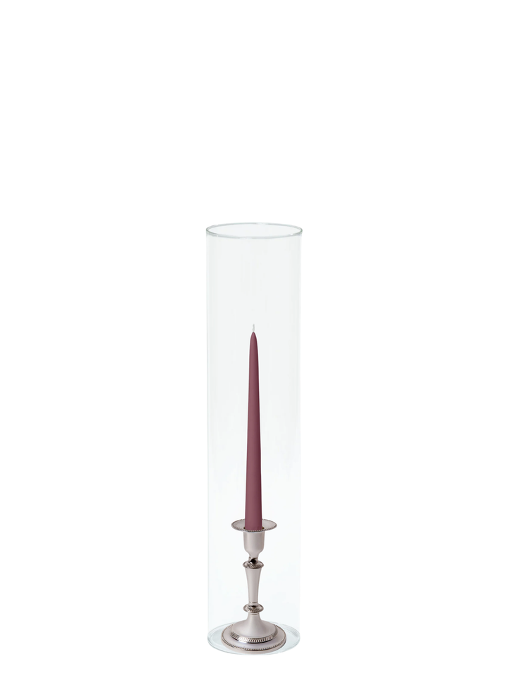 Burgundy 25cm Taper Candles with Medium Antique Silver Eloise Candle Holders and Sleeves - Set of 12 Pack of 12