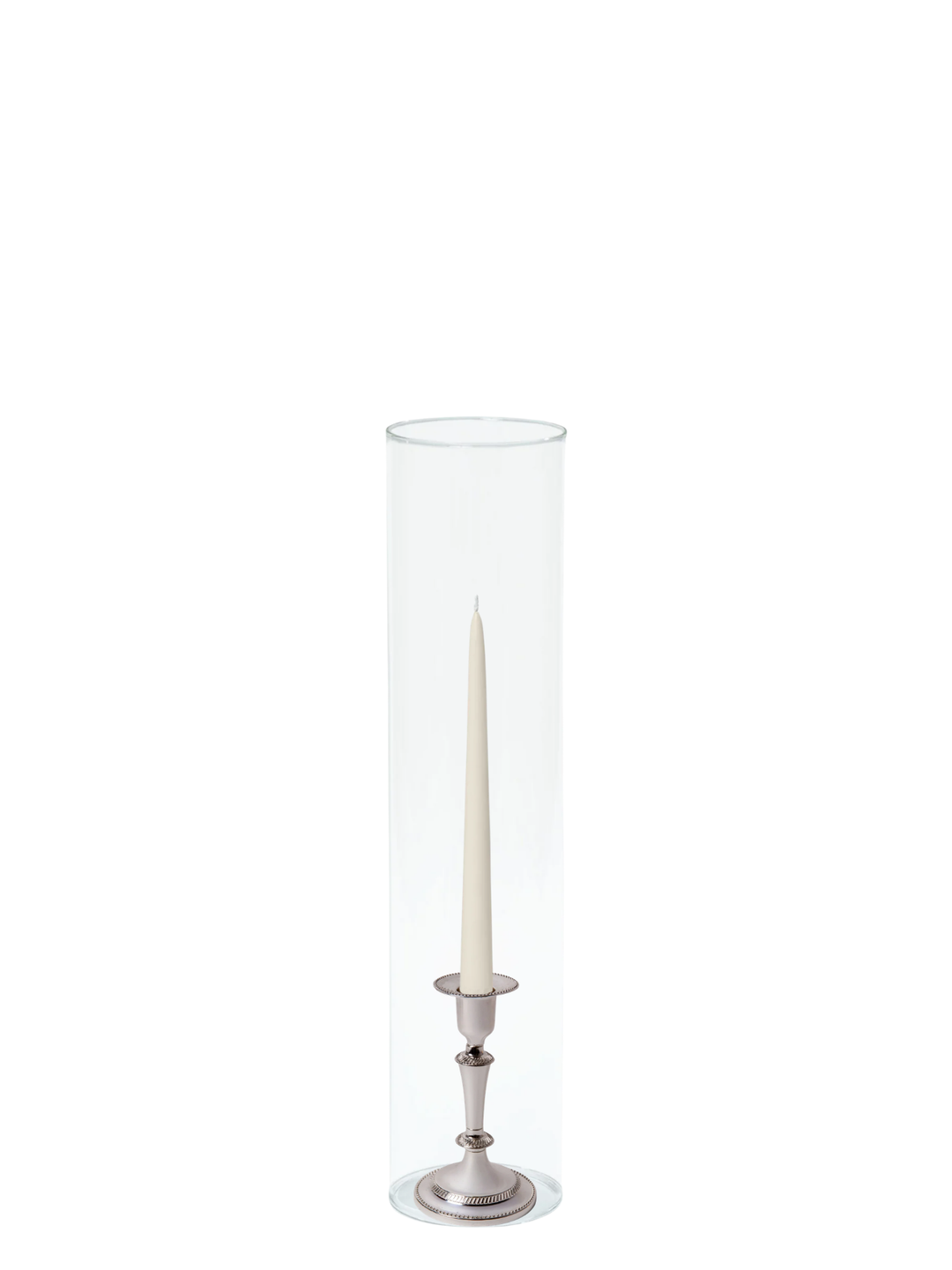 Ivory 25cm Taper Candles with Medium Antique Silver Eloise Candle Holders and Sleeves - Set of 12 Pack of 12