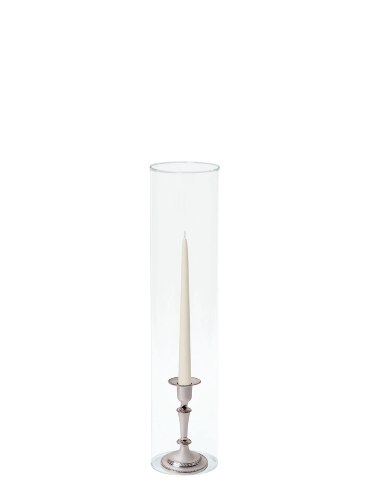 Ivory 25cm Taper Candles with Medium Antique Silver Eloise Candle Holders and Sleeves - Set of 12 Pack of 12