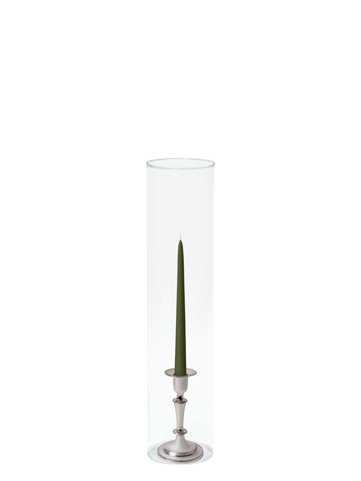 Olive 25cm Taper Candles with Medium Antique Silver Eloise Candle Holders and Sleeves - Set of 12 Pack of 12