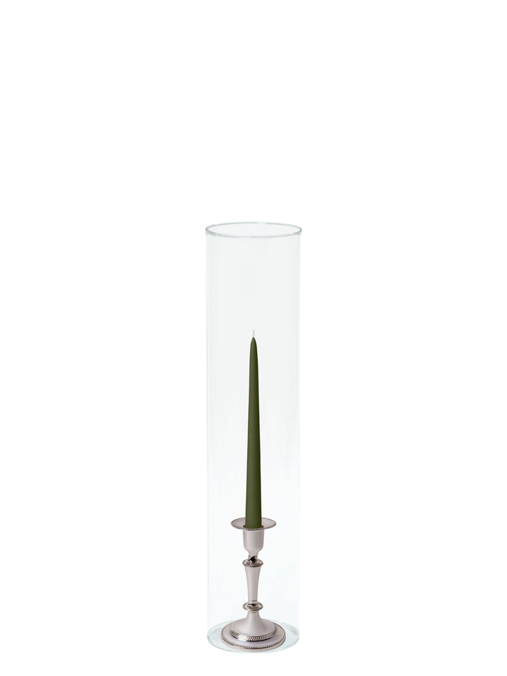 Olive 25cm Taper Candles with Medium Antique Silver Eloise Candle Holders and Sleeves - Set of 12 Pack of 12