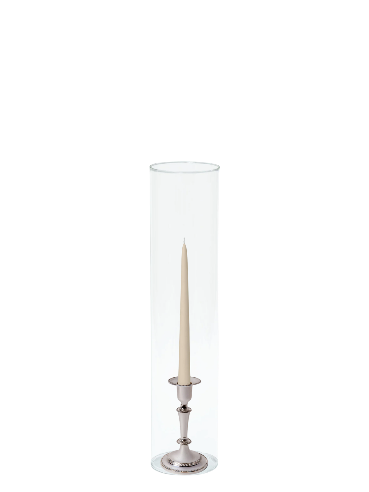 Sandstone 25cm Taper Candles with Medium Antique Silver Eloise Candle Holders and Sleeves - Set of 12 Pack of 12