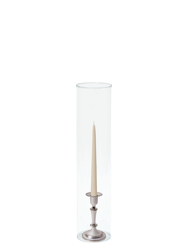 Sandstone 25cm Taper Candles with Medium Antique Silver Eloise Candle Holders and Sleeves - Set of 12 Pack of 12