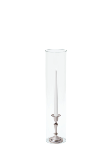 White 25cm Taper Candles with Medium Antique Silver Eloise Candle Holders and Sleeves - Set of 12 Pack of 12