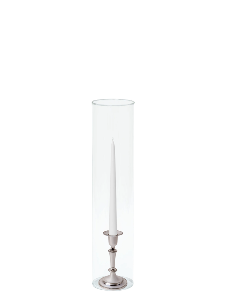 White 25cm Taper Candles with Medium Antique Silver Eloise Candle Holders and Sleeves - Set of 12 Pack of 12