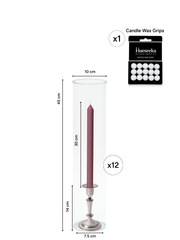 Burgundy 30cm Dinner Candles with Medium Antique Silver Eloise Candle Holders and Sleeves - Set of 12 Pack of 12